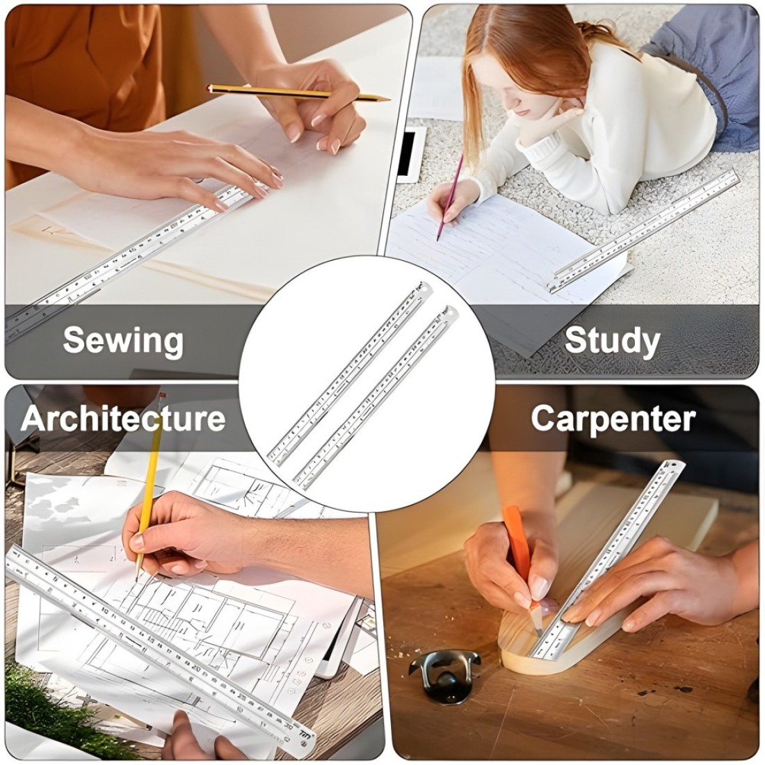 CRAFT MAGIC Heavy Duty Stainless Steel Ruler Set &ndash; 12 Inch (30 CM) Metal Rulers Pack of 2 Perfect Straight Edge for Precise and Accurate Measurements
