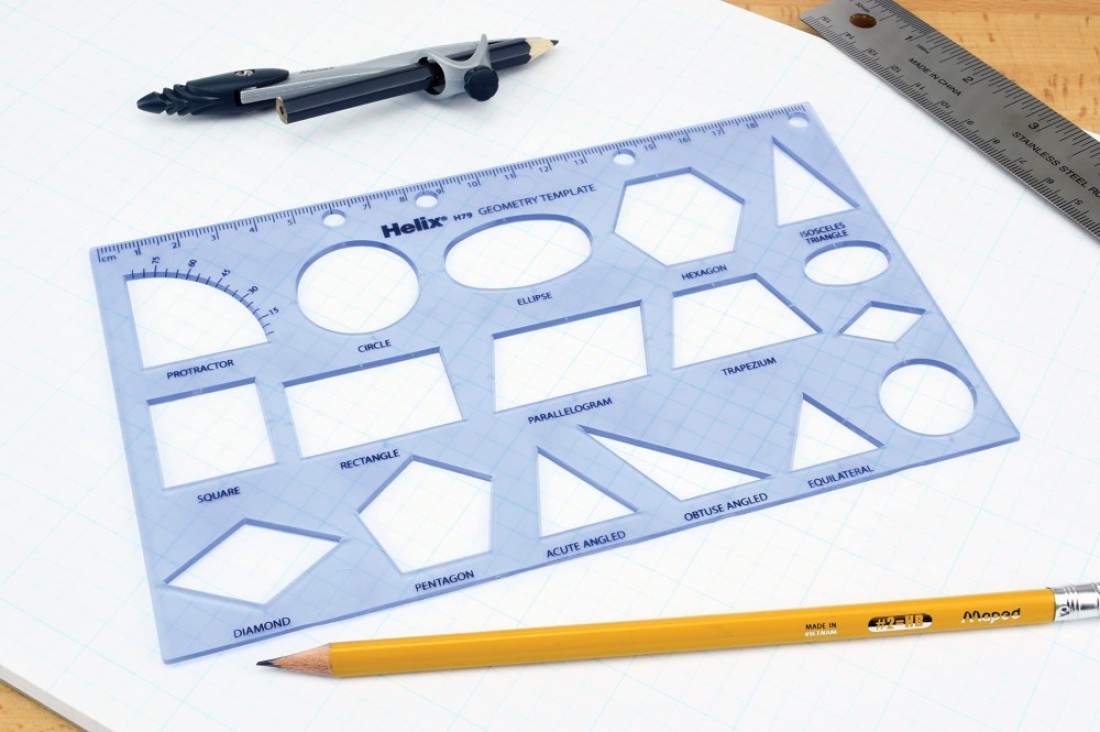 Maped Helix USA Geometry Shapes Drawing Template 17 Shapes Educational Tool Enhances Precision Ideal for Drafting Design 20cm Ruler