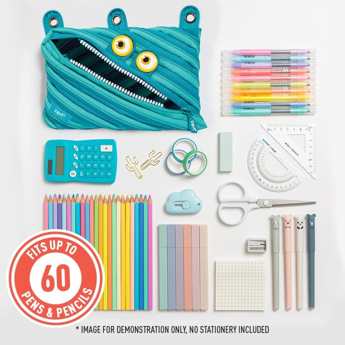 ZIPIT Wildlings Pencil Pouch for Kids 3Ring Binder Pencil Case Large Capacity Pen Case for School Blue
