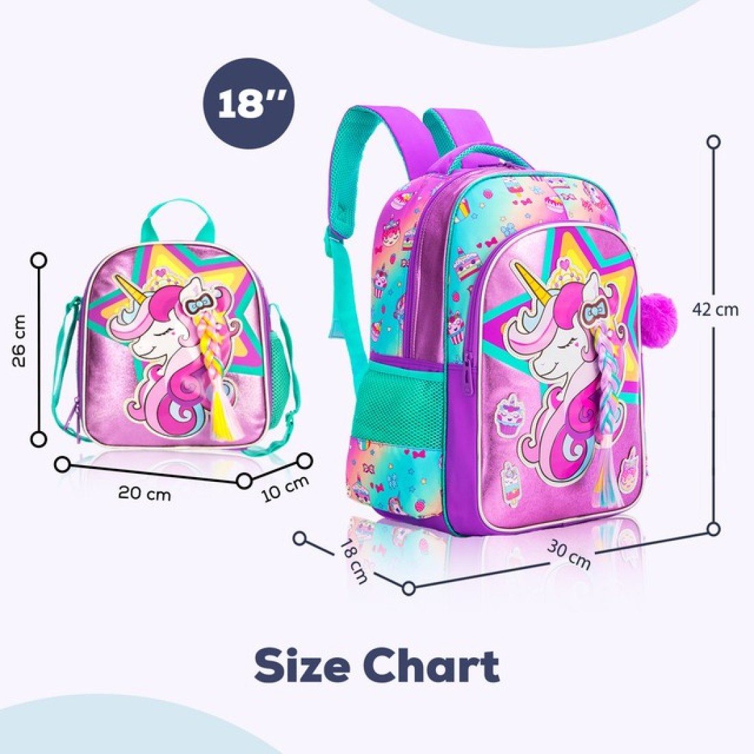 Eazy Kids - 18&quot; Set of 4 School Bag Lunch Bag Activity Bag &amp; Pencil Case Unicorn-Pink