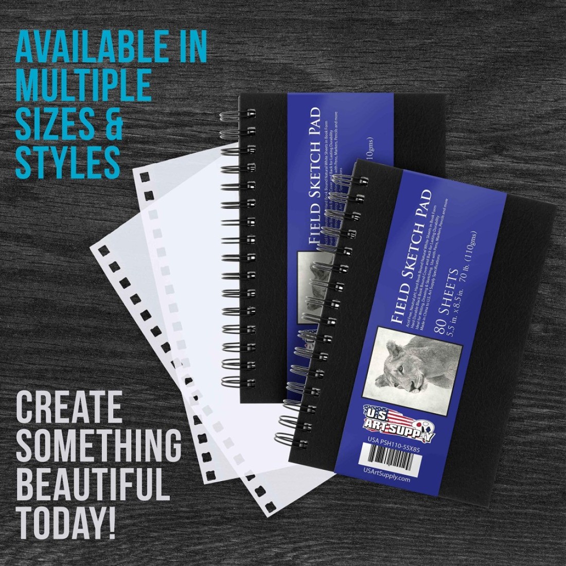 US Art Supply 55 x 85 Premium Hardbound Sketch Book Pack of 2 80 Sheets Each 70 lb 110gsm Hardcover Spiral Bound Artist Field Sketch Pad AcidFree Drawing Paper Kids Adults Students