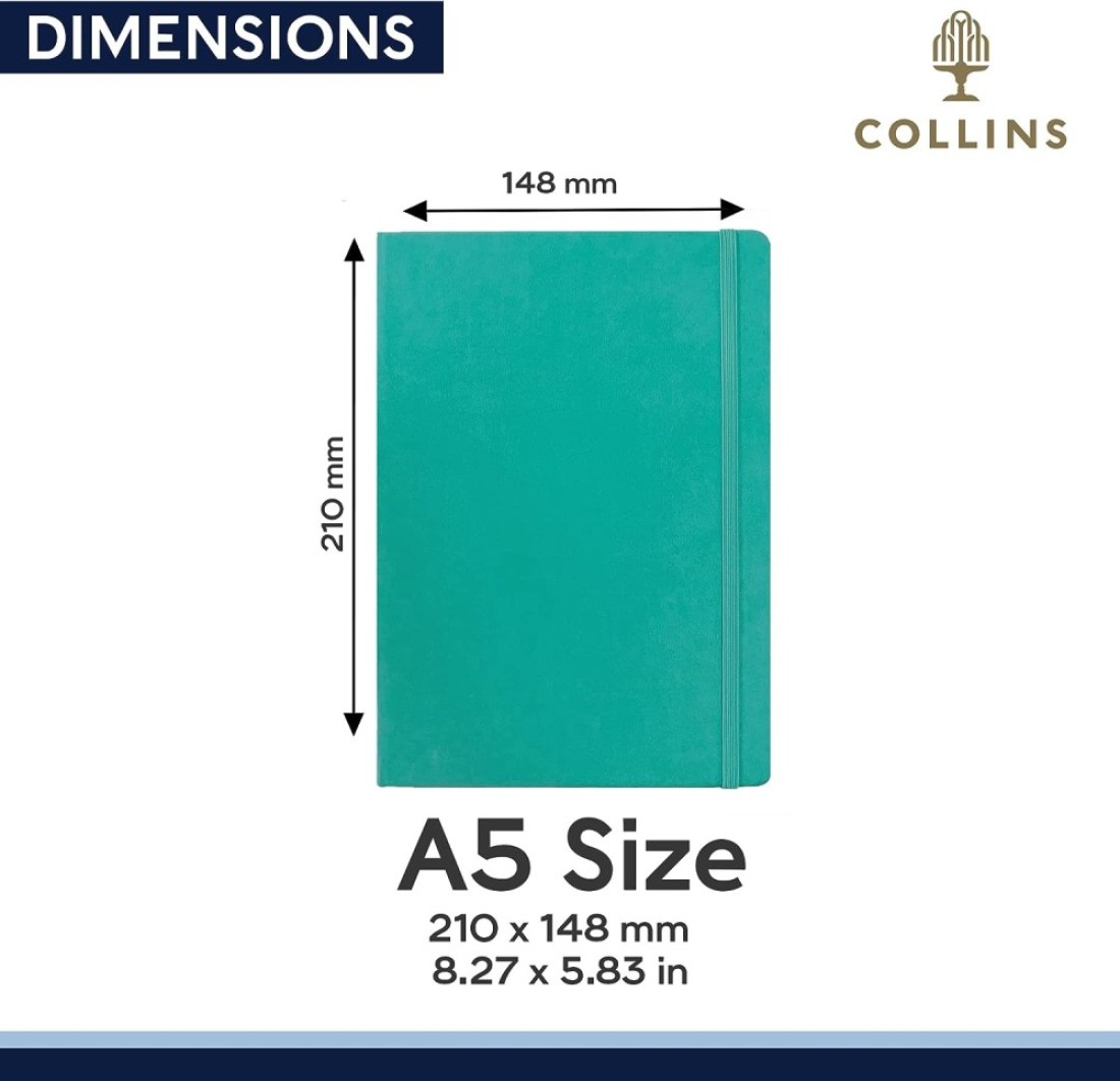 Collins Legacy A5 Hard Cover Notebook, 240 80gsm Ruled Pages - Teal Cover
