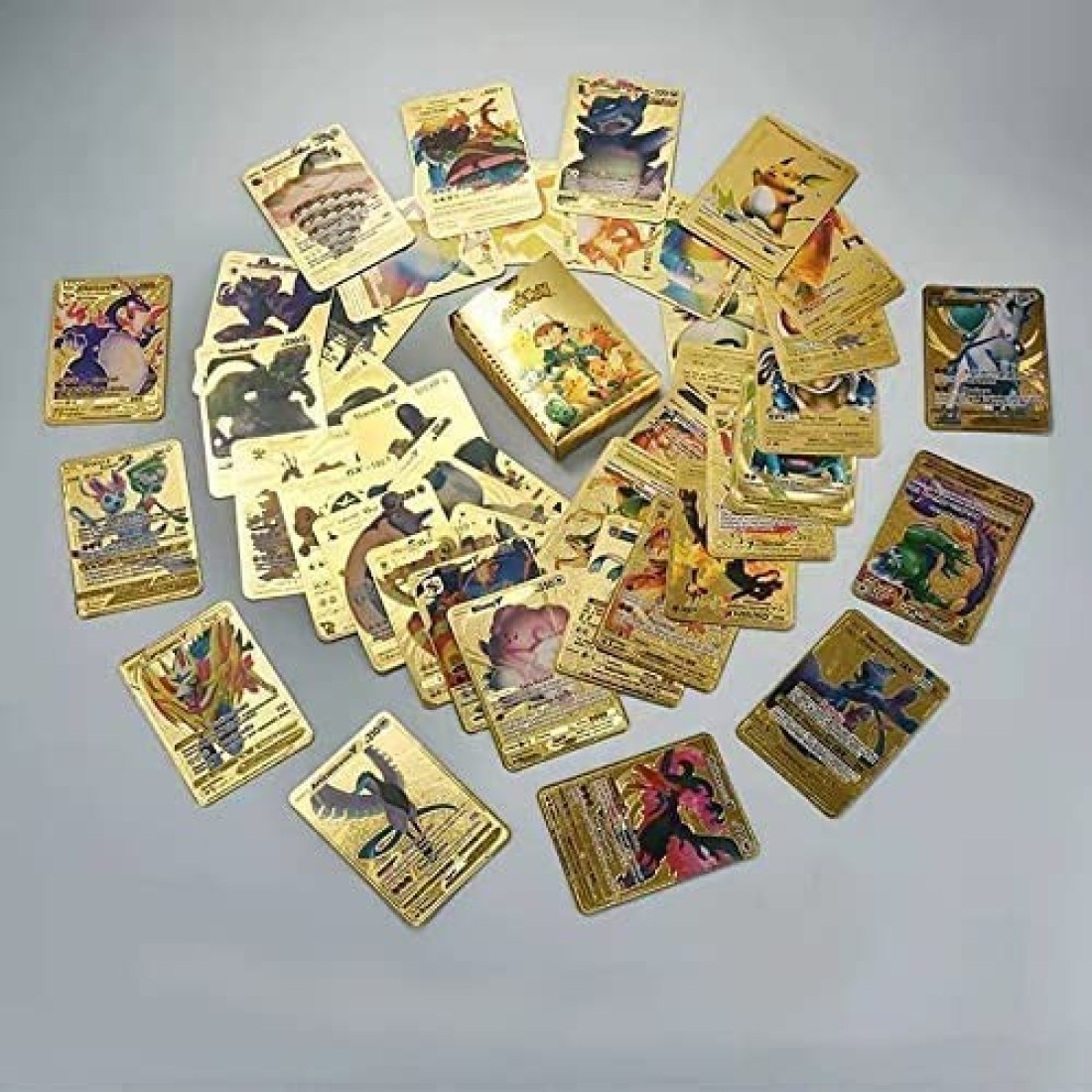 55 PCS TCG Deck Box Gold Foil Card Assorted Pokemon Cards