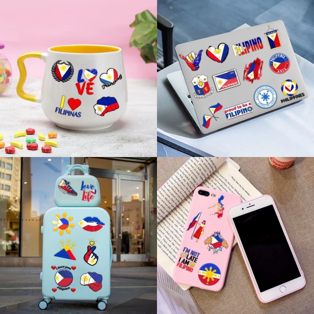 103 PCS Philippines Filipino Flag Pride Temporary Tattoos Stickers Themed Birthday Party Decorations Supplies Decor Favors Star Sun Flags Tattoo Sticker Gifts For Kids Boys Girls Class Prizes Carnival