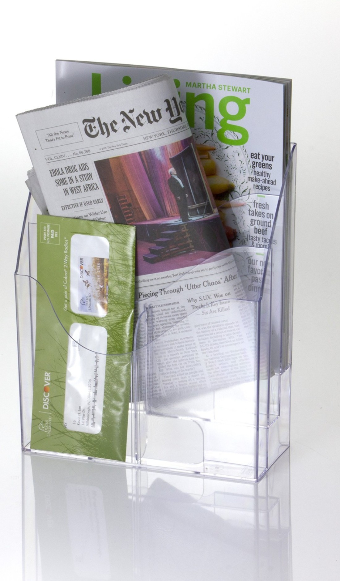 Officemate MultiUse Literature Holder 6 Pockets for 4125 Inch Wide Leaflets or 3 Pockets for Letter Size Sheets or Folders Clear 22914