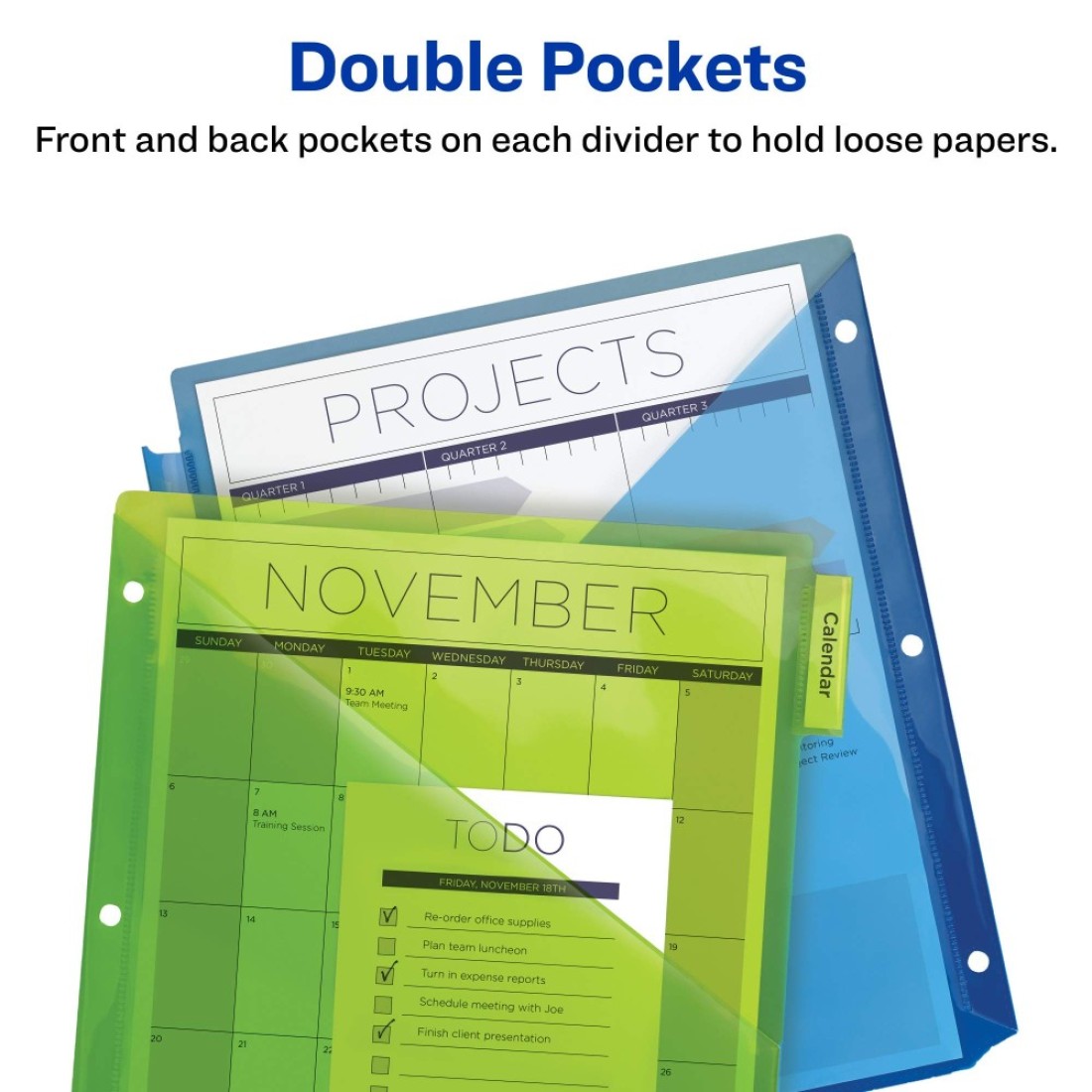 Avery Dividers for 3 Ring Binders 5Tab Binder Dividers TwoPocket Plastic Binder Dividers Insertable Big Tabs Multicolor 3 Sets 71906