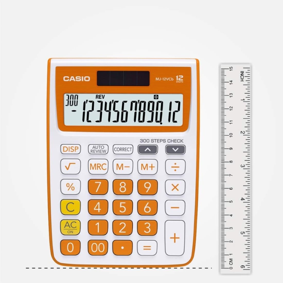 Casio MJ-12VCb-RG 300 Steps Check &amp; Correct Colourful Desktop Calculator (Orange)