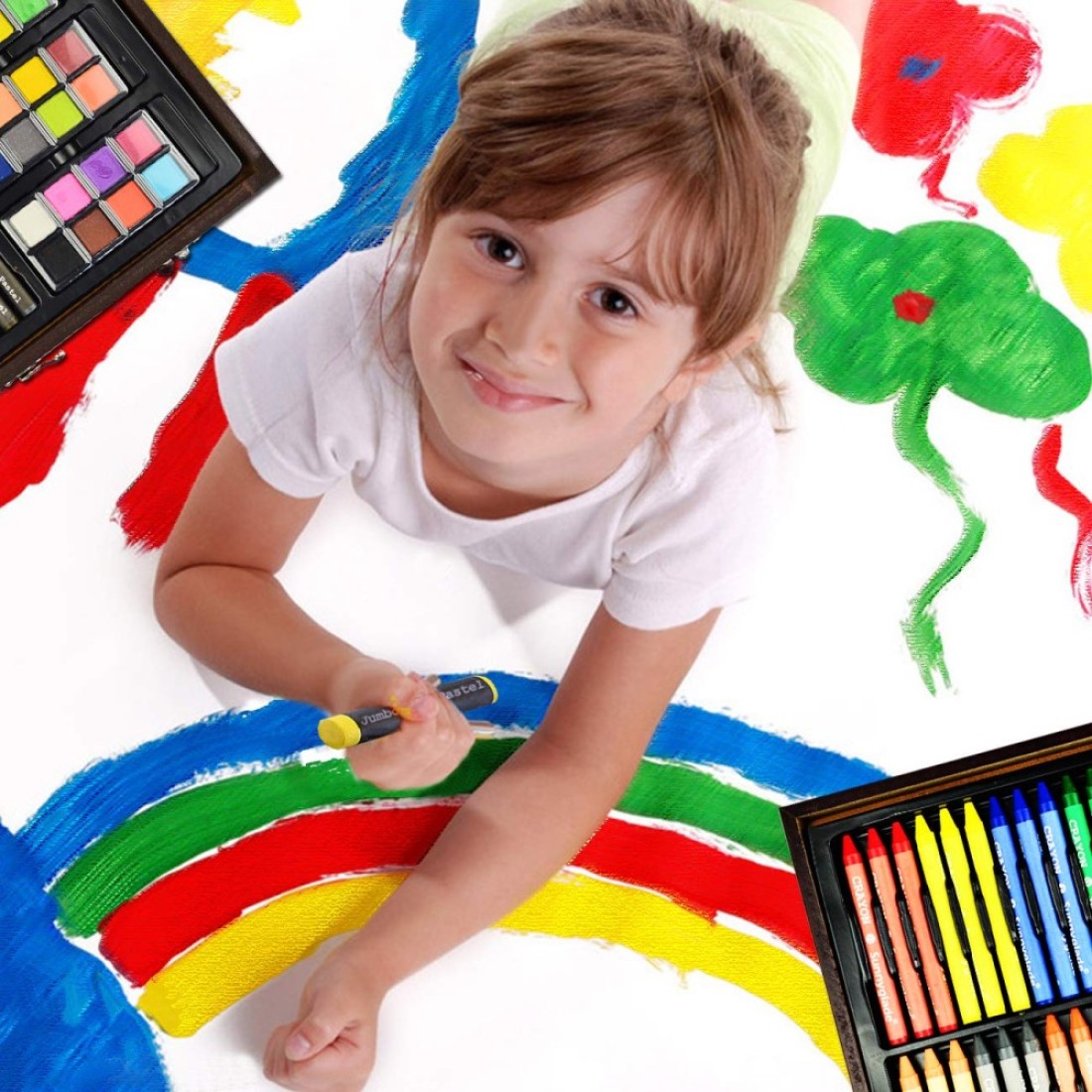 Sunnyglade 145 Piece Deluxe Art Set Wooden Box Drawing Kit with Crayons Oil Pastels Colored Pencils Watercolor Cakes Sketch Pencils Paint Brush Sharpener Eraser Color Chart Cherry