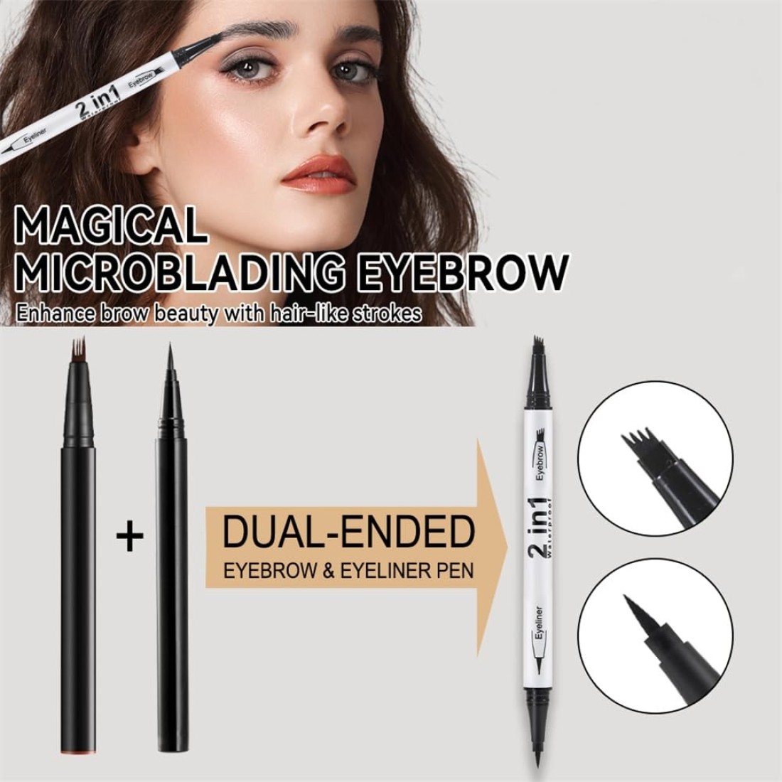 2PCS Waterproof 3D Eyebrow Pen, Dual-Ended Microblading Tattoo Pencil with 4 Fork Tip, Long-Lasting Eyebrow Tint for Natural-Looking Brows (2pcs-05 Black)
