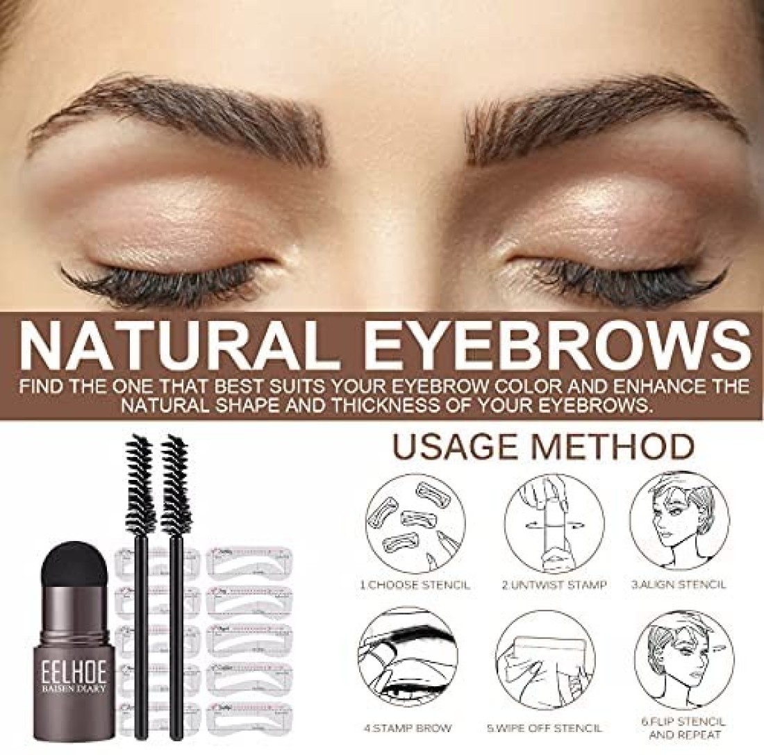 Set Of 2 Eyebrow Stamp Stencil Kit 10PCS One Step Eyebrow Shaping Kit 2 Brushes Professional Brow Powder Waterproof LongLasting Professional Makeup Medium Brown Dark Brown