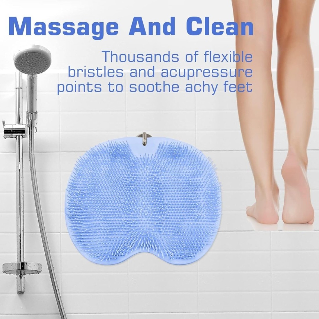 Pack of 2 Shower Foot Scrubber Mat Back Washer Back Exfoliating Bath Wash Pad Wall Mounted Slip Suction Cups Foot Scrubber for Use in Shower Cups Foot Cleaner for Men and Women&quot; Blue