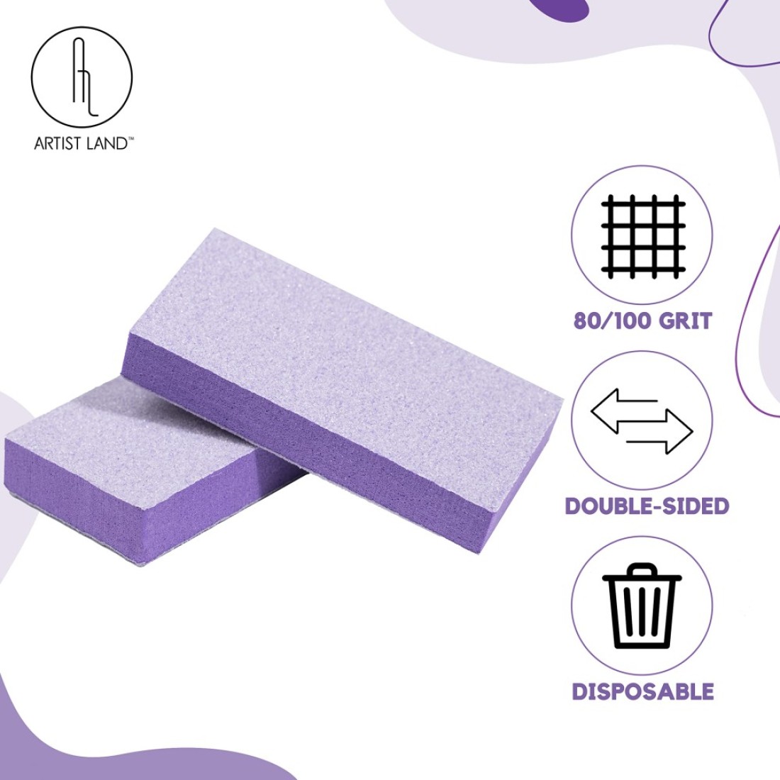 Artist Land Slim Purple Buffer Set 80100 Grit 50 Ct Professional Grade Salon Quality Nail Buffing Blocks Pack for PreApplication of Polish Gel Acrylic DoubleSided Nail Buffer Blocks