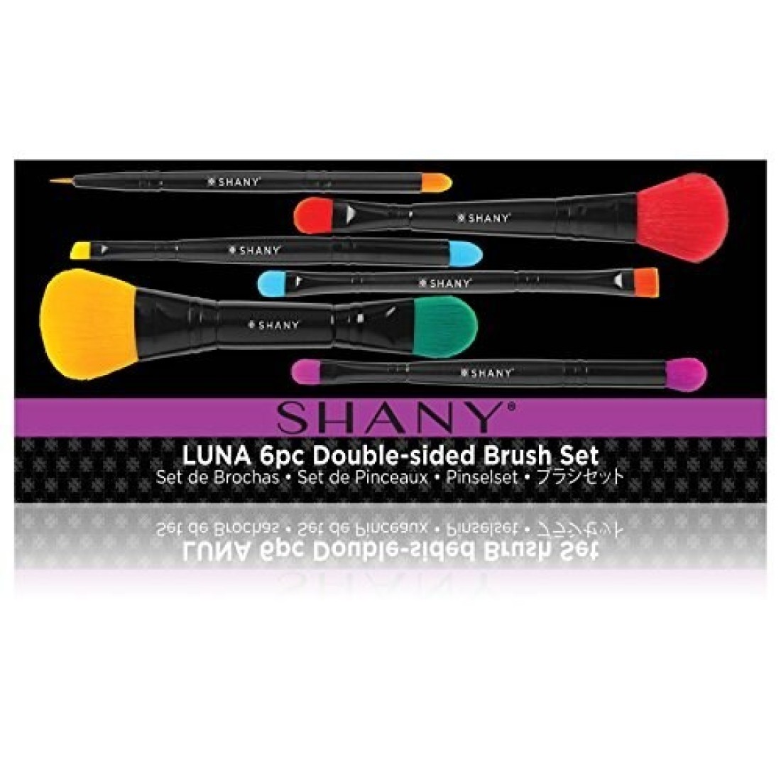 SHANYVegan Makeup Brushes LUNA 6 PC Double Sided Travel Make up Brushes with 12 unique Bristles with Brush storage Pouch Synthetic