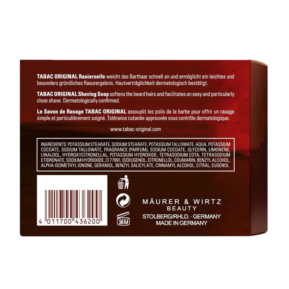 Tabac Original By Maurer Wirtz For Men Shaving Soap Bowl 44 Ounces