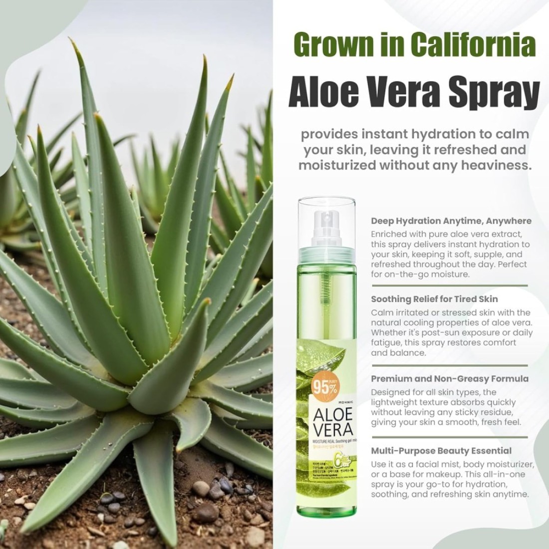 Aloe Vera Spray for Face, Body &amp; Hair 2 Pack 4.22 Fl oz. each Face Mist Hydrating Spray Lotion with Pure Aloe Vera Gel After Sun Lotion