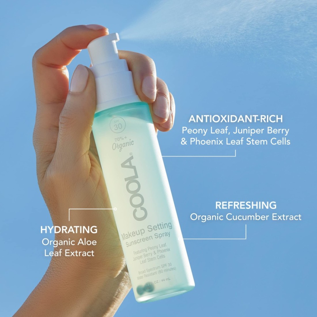 COOLA Organic Makeup Setting Spray with SPF 30 Hydrating Makeup Protection Sunscreen made with Cucumber Aloe Vera Dermatologist Tested Alcohol Free 15 Fl Oz