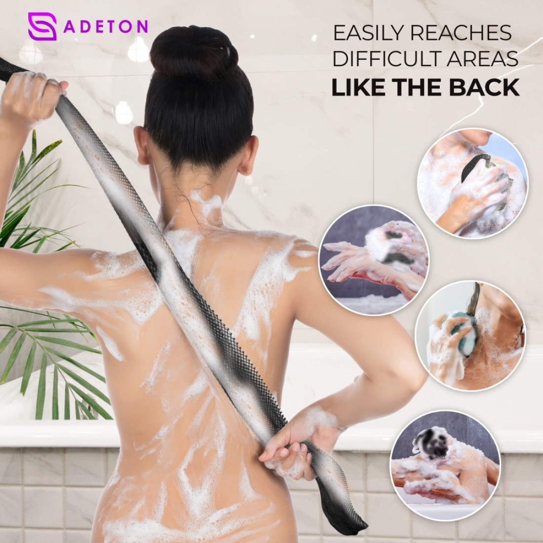 Adeton African Net Sponge Authentic Real Black Owned Exfoliating Bath Wash Cloth Long Sponge Body Exfoliator Sapo Shower Bath Accessories Back Foot Scalp Scrub Flat Dead Skin Remover Black
