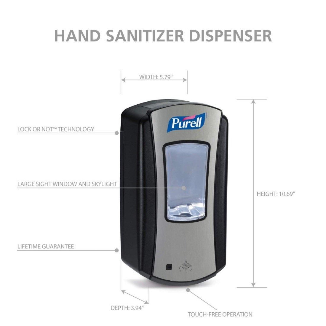 PurellLTX12 TouchFree Hand Sanitizer Dispenser ChromeBlack for 1200 mL PURELL LTX12 Hand Sanitizer Refills Pack of 1 192804
