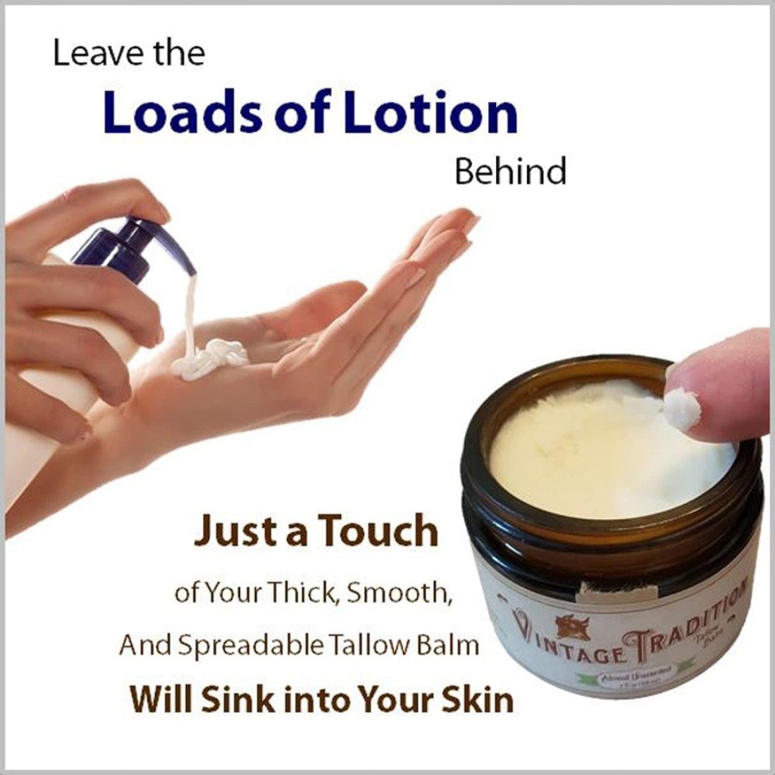 Vintage Tradition Beef Tallow All Purpose Balm Healing Hydrating Mens Skin Care Salve Replaces Body Lotion Hand Cream More Essential Oil Olive Oil and GrassFed Tallow 2 fl oz