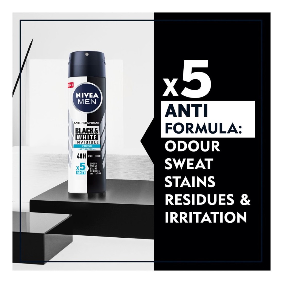 NIVEA MEN Antiperspirant Spray for Men Black and White Invisible Protection Fresh 200ml