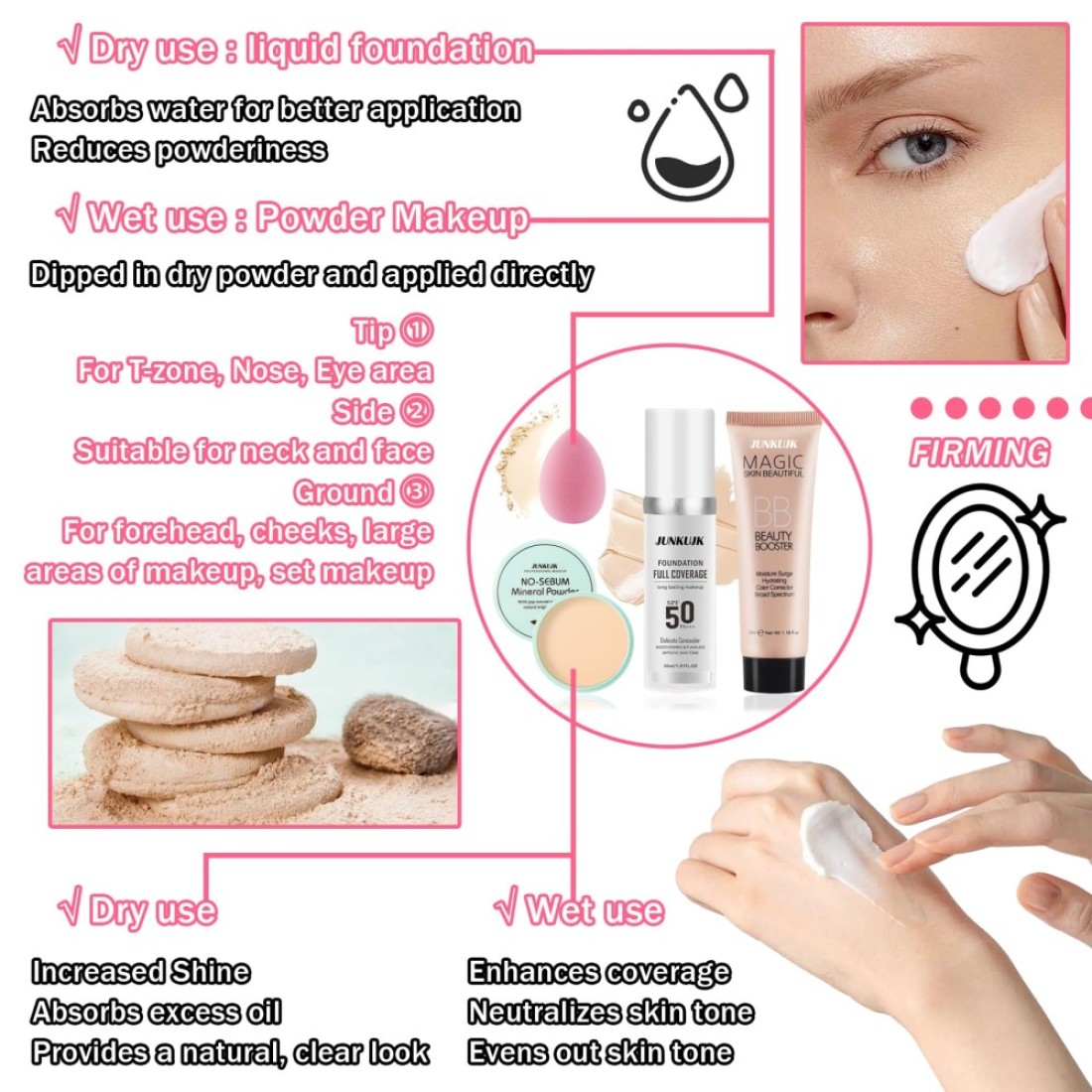 Color Changing Full Coverage Liquid Foundation Makeup Gift SetMoisturizing BB Cream for WomenFlawless Loose Setting Powder Face Primer Base Makeup Kit With Makeup Sponge