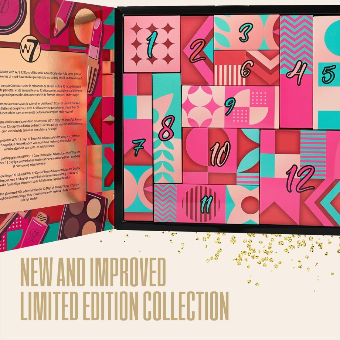 W7 12 Days of Beautiful Holiday Advent Calendar 202412 Individually Boxed Makeup Cosmetic Surprises Cruelty Free Christmas Stocking Filler