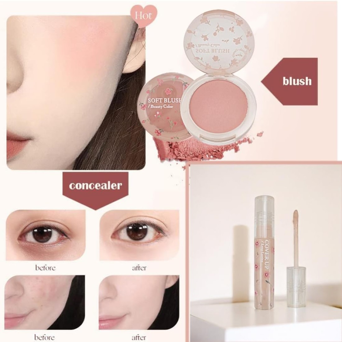 Makeup Kit for Women 8 Pieces Makeup Sets 4 Color Lipsticks Eyeshadow Eyebrow Pencil Concealer Blush Palette 8Pcs Gift Box Makeup Bundle Value Set