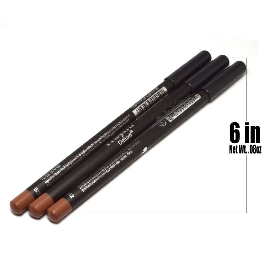Italia Deluxe 3 Pcs x 1059 Bare Ultra Fine Lip liner Pencil Lipliner Set Free Zipper Bag