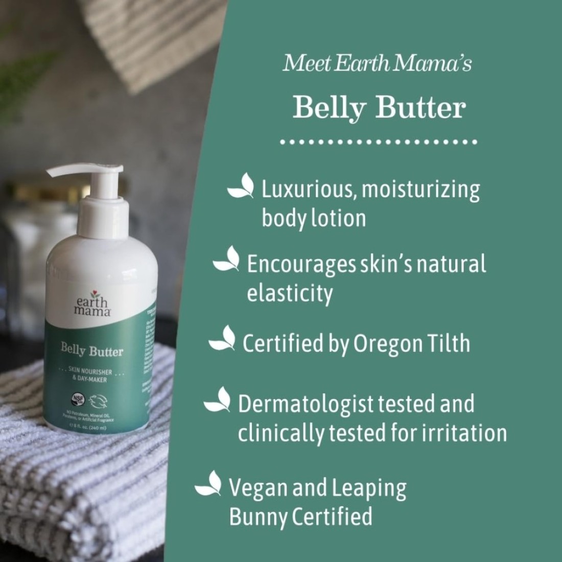 Earth Mama Belly Butter Maternity Moisturizer for Dry Skin Lotion for Pregnancy and Postpartum Recovery Self Care Body Cream with Aloe Fragrance Free 8Fluid Ounce