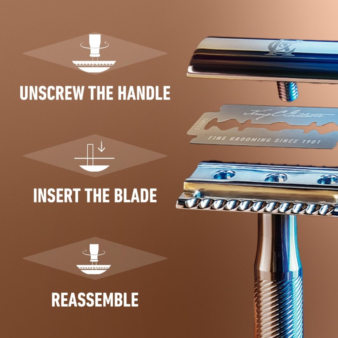 King C Gillette Safety Razor with Chrome Plated Handle and 5 Platinum Coated Double Edge Safety Razor Blade Refills