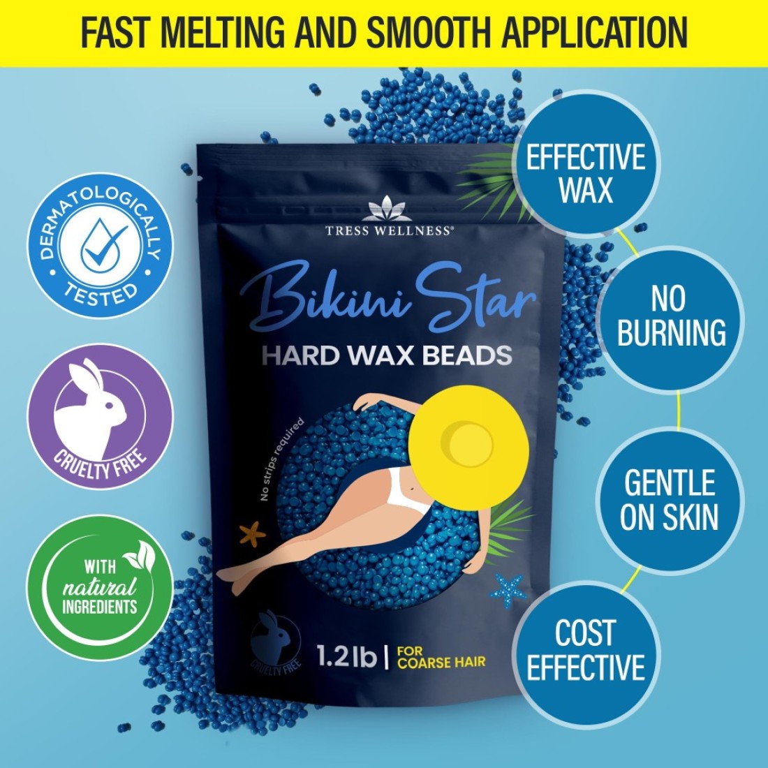Tress WellnessHard wax beads for hair removal For sensitive skin Bikini Star 12lb