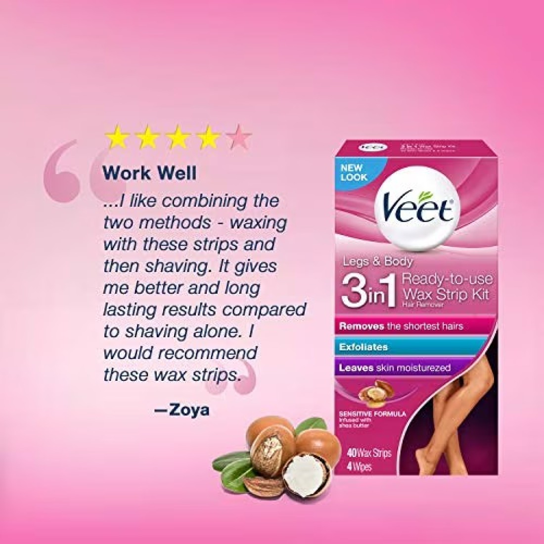 VeetReadyToUse Waxing Kit For Women Wax Strips For Body Hair Removal Wax Kit For Ingrown Hair Treatment Personal Care Product Hair Remover 40ct Waxing Strips 4ct Body Wipes