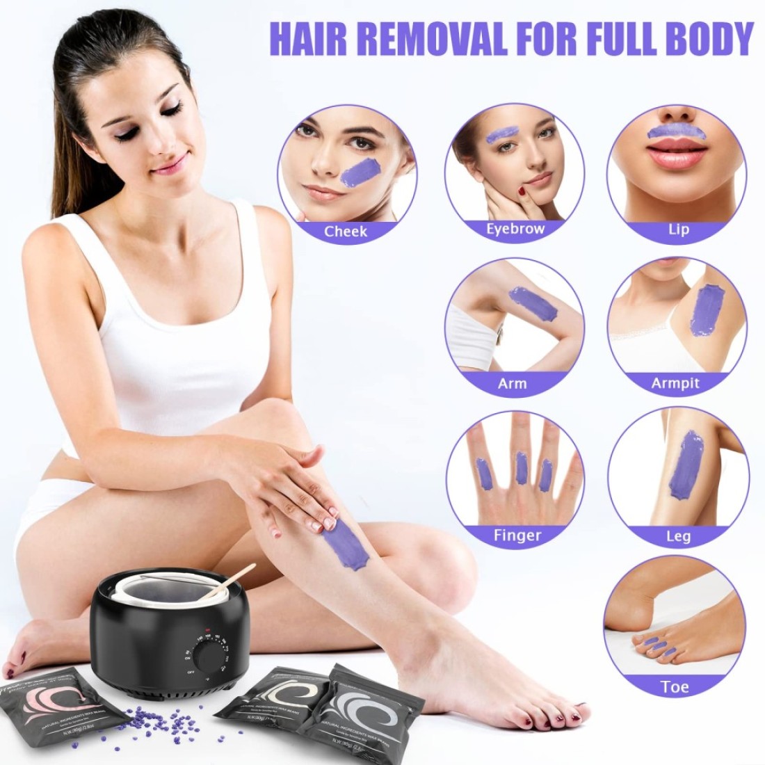 Waxing Kit Wax Warmer for Hair Removal Hard Wax Beans for Full Body Legs Face Eyebrows Bikini Brazilian Waxing for Women Men