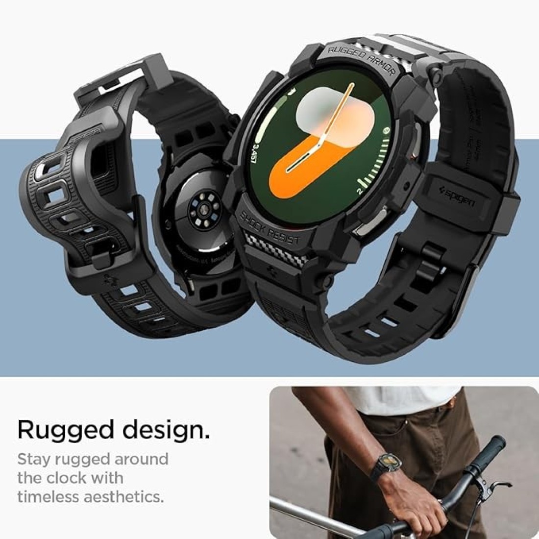 Spigen Rugged Armor Pro designed for Samsung Galaxy Watch 7 40mm Case with Band (2024) - Matte Black