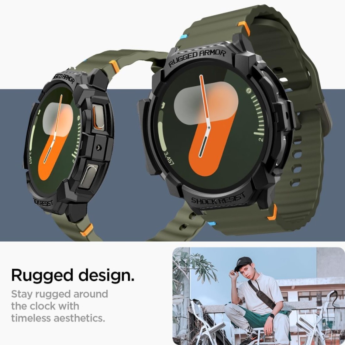 Spigen Rugged Armor designed for Samsung Galaxy Watch 7 44mm case cover (2024) - Matte Black
