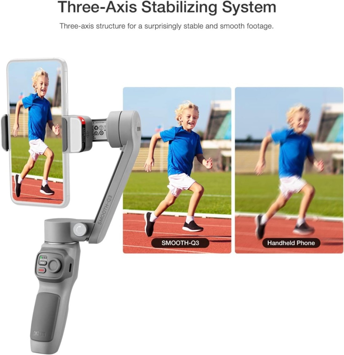 Zhiyun Smooth-Q3 Handheld 3-Axis Smartphone Gimbal Stabilizer Portable Phone Vlog Gimbal Max, 280G Payload Built-In Battery Led Fill Light Supports Gesture Control Ultra Wide Angle Zoom Smartfollow
