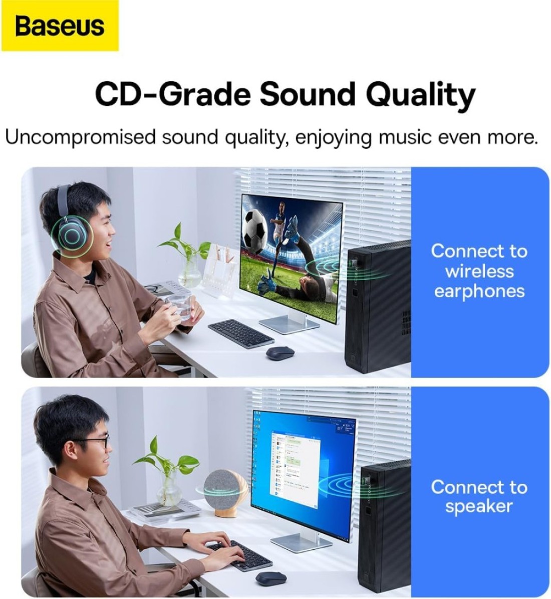 Baseus Bluetooth Adapter 5.3【Plug &amp; Play】USB Bluetooth Adapter for PC Bluetooth Dongle Adapter 20M Wide Range USB Bluetooth Receiver for Mouse Keyboard Headphone Speaker Compatible with Win 11/10/8.1
