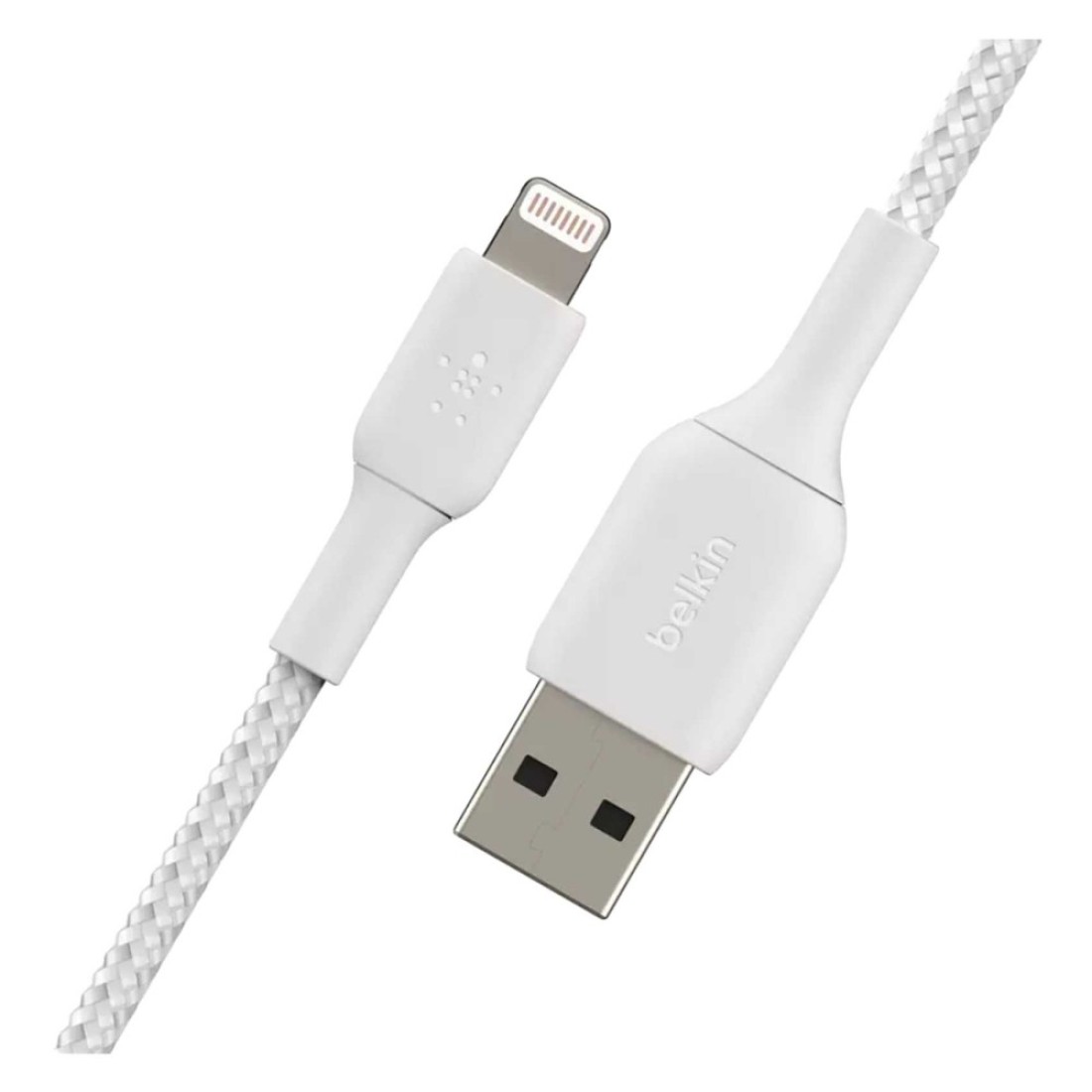 بلكين كابل مضفر ناقل USB نوع A إلى لاستنينغ لمزامنة البيانات والشحن - أبيض