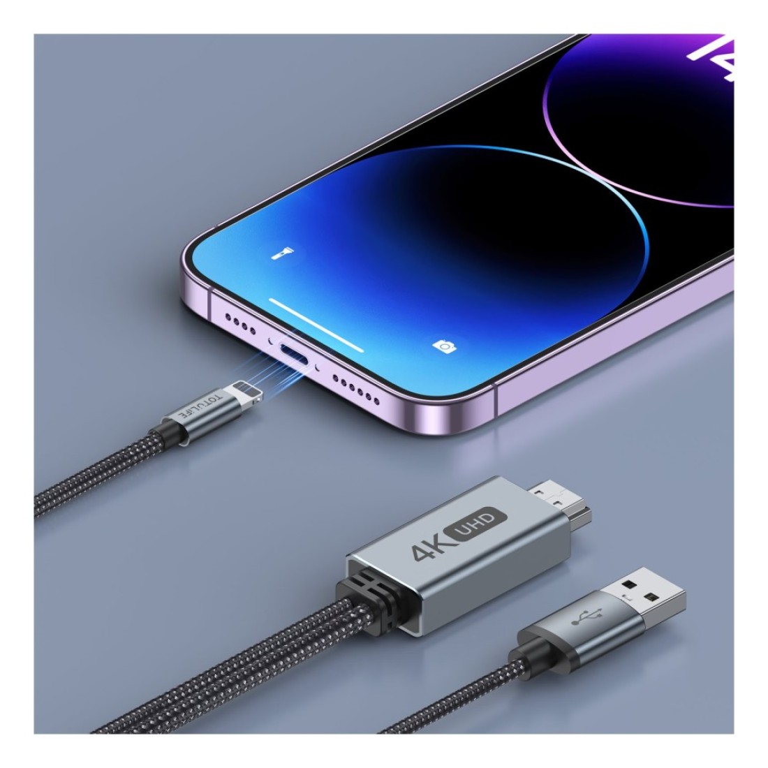 توتو لايف نيلو سيريز كابل Lightning إلى HDMI أسود ورمادي بطول 2 متر