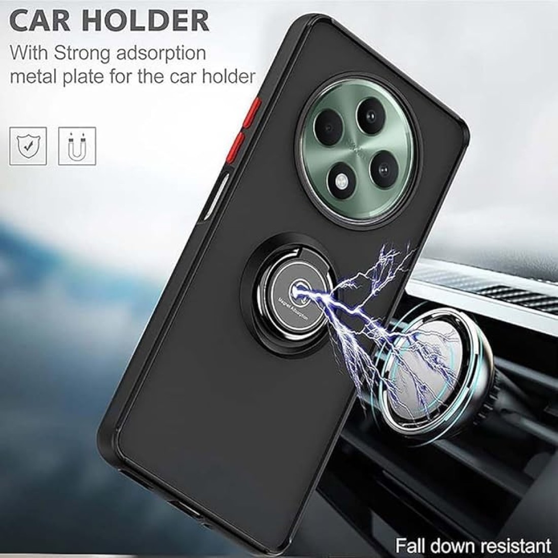 Case for Oppo Reno12 F Case Cover Metal Ring Holder Grip Kickstand Car Magnetic Mount Shockproof Matte Hard Back Bumper Case for Oppo Reno 12F (Green)