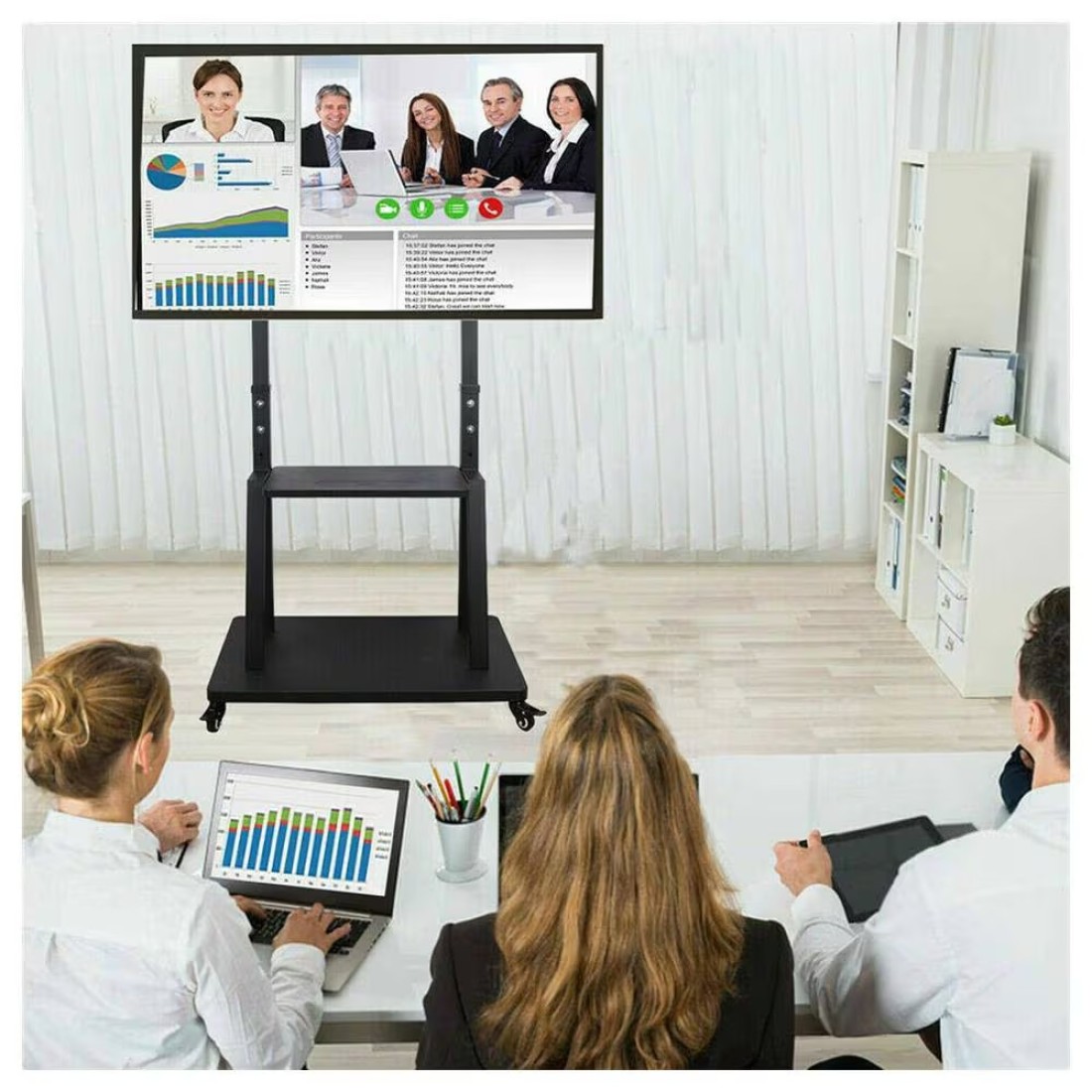 Mobile TV Cart TV Stand With Lockable Wheels for 32 to 75&quot; Inch Plasma LCD LED Flat or Curved Screen TVs up to 100lbs - Height Adjustable (32-75 inch)