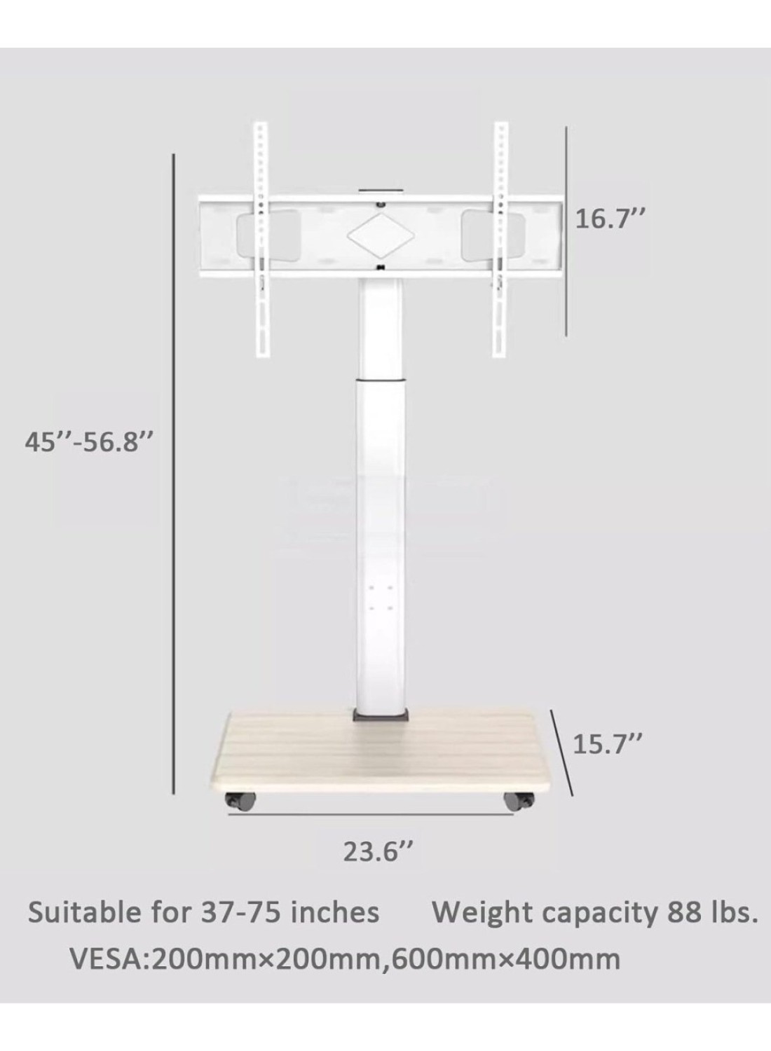 Radiotronics Movable Tv Stand For 37-75 Inch Lcd Led Flat Panel Curved Screen Tv Rolling Tv Stand Mobile Holds Up To 88 Lbs Portable Tv Stand Rolling Floor Tv Stand Max Vesa 600x400mm