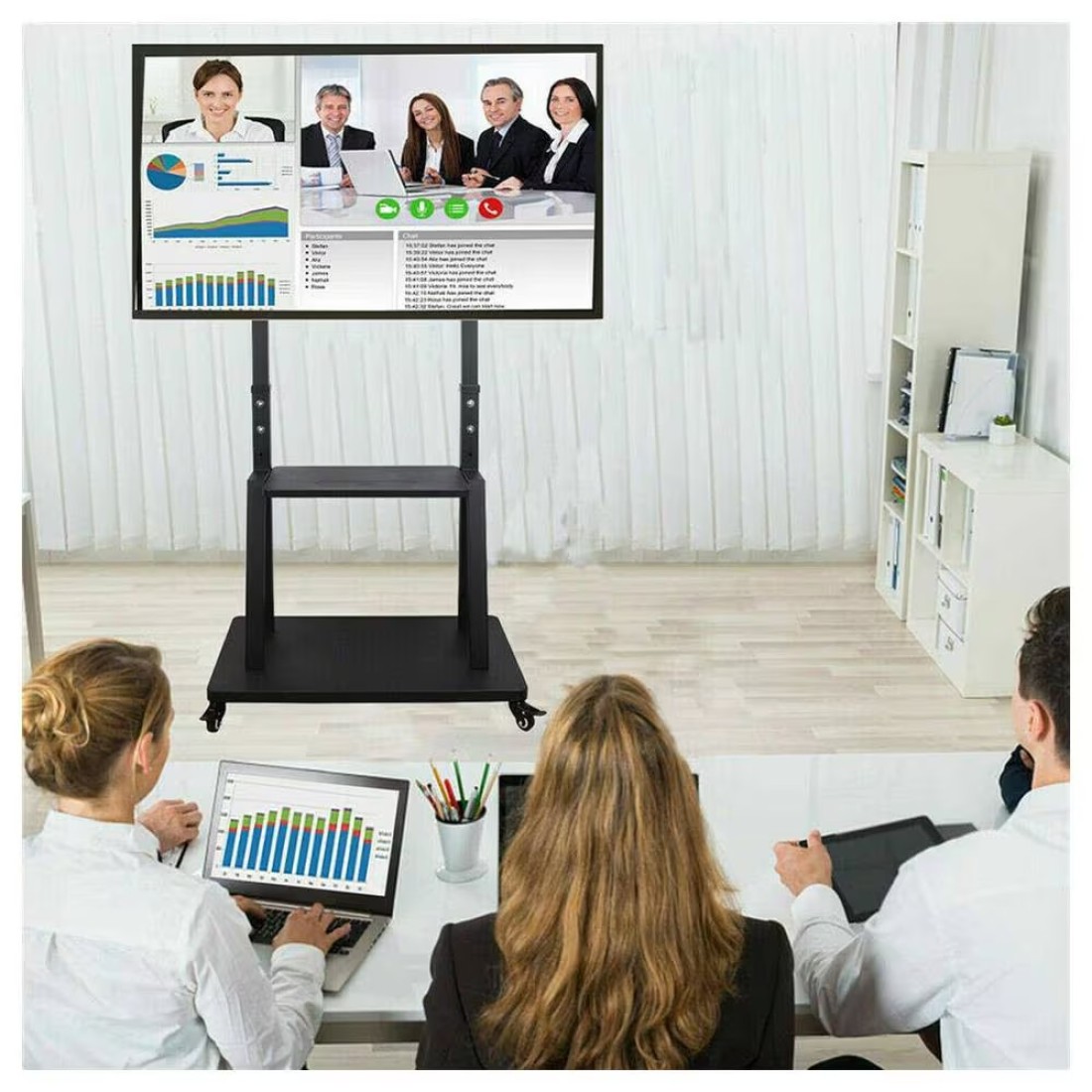 TV Stand with Wheels: Mobile TV Trolley with Mount For 32-80 Inch LED LCD Oled Flat Curved Screen Floor TV Cart Portable Rolling TV Monitor Shelf with Heavy Duty Base Max VESA 600x400MM