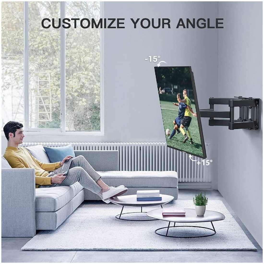 Full Motion TV Wall Mount Fits Most 40-80 inch TVs, Swivel and Tilt TV Bracket with Double Hinged Arms, TV Mount