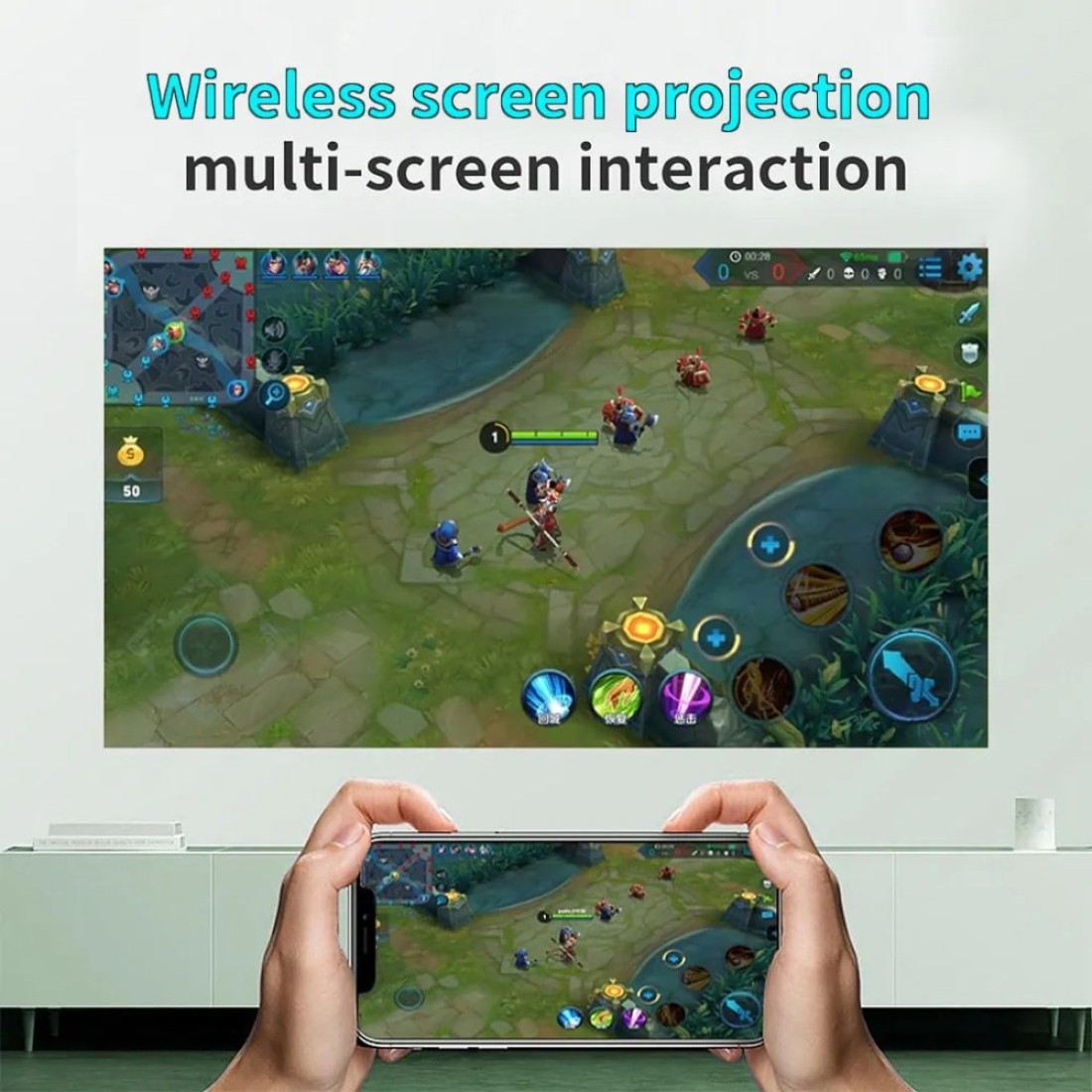 Umiio Q1 Portable Video Projector 2.4/5G WiFi Bluetooth Quadrangle Trapezoid 0.8-5M Projection Distance 1920 * 1080 Resolution Android Projector For Move Music TV Game Casting with Tripod - White