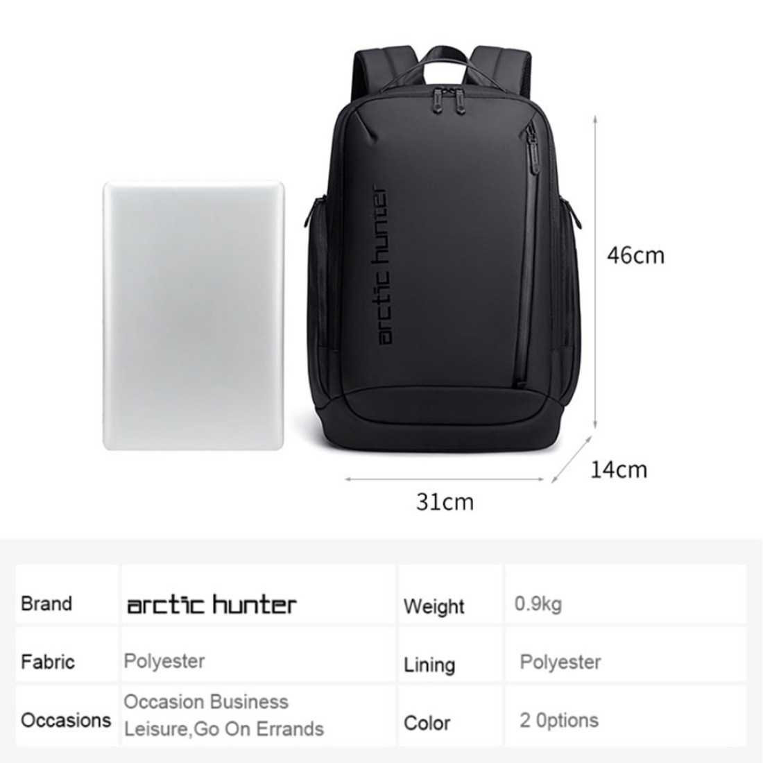Arctic Hunter 17-inch Laptop Daypack Durable Polyester Backpack with Built In USB/Headphone Port Computer Bag for Men Women B00554 Black