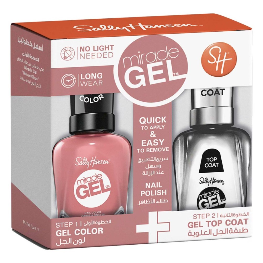 Sally Hansen Miracle Gel Nail Colour Mauve - olous and Miracle Gel Top Coat 14.7ml+14.7ml
