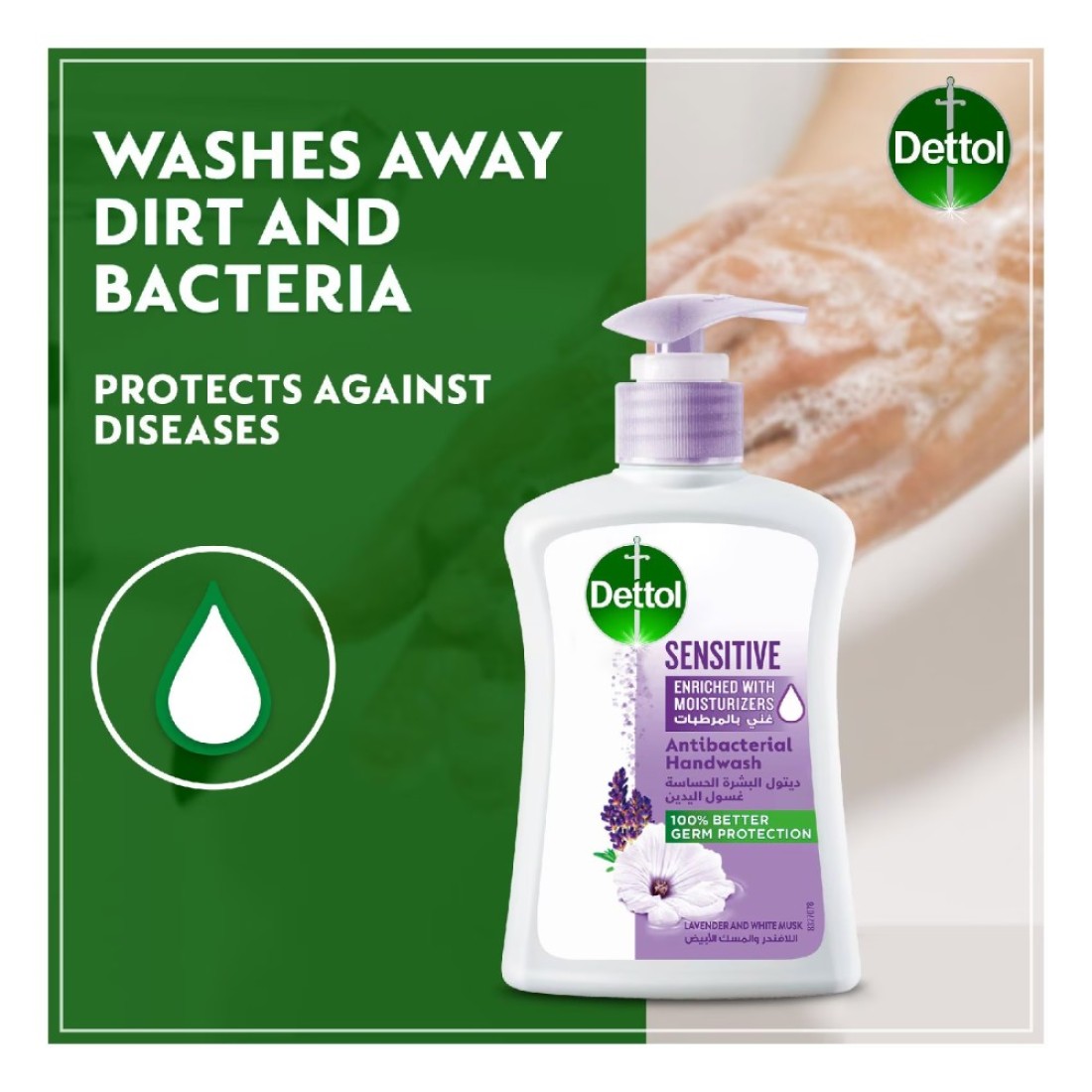 Dettol Sensitive Antibacterial Liquid Hand Wash Lavender And White Musk White 400ml Pack of 2