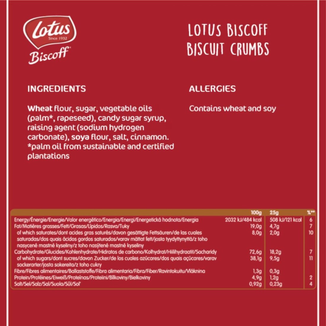 Lotus Biscoff Cookie Crumbs, 750g