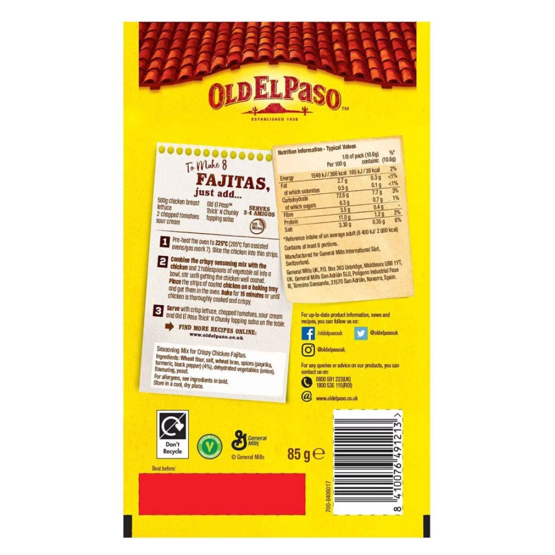 Old El Paso Fajita Seasoning Mix For Crispy Chicken 85g